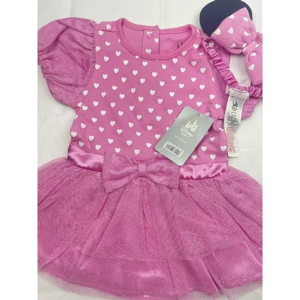DISNEY STORE  Baby Girl Minnie Mouse Bodysuit Dress Pink 18-24 Months New